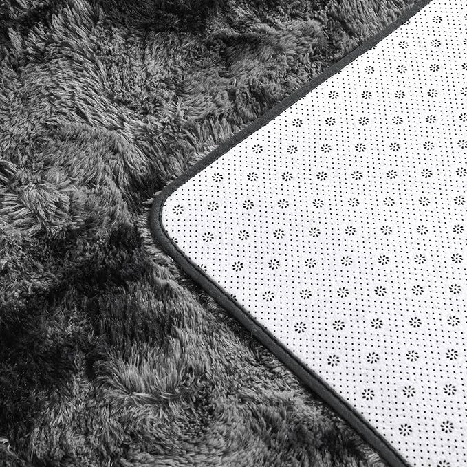Large Shag Area Rugs 10 x 14, Tie-Dyed Plush Fuzzy Rugs for Living Room, Ultra Soft Fluffy Furry Rug for Bedroom, Anti-Skid Indoor Carpet Nursery Rugs for Kids Room Home Decor, Dark Grey