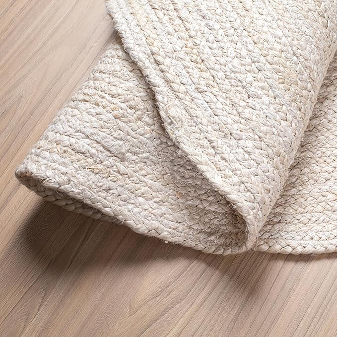 Hausattire Hand Woven Jute Braided Rug, 3??Round ??Off White, Reversible Boho Entry Area Rugs for Kitchen, Living Room I Farmhouse Decorative Floor Rug, 3 Feet Round