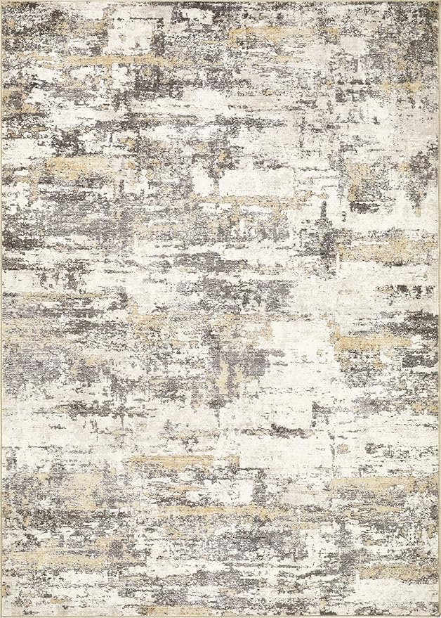 Area Rugs for Living Room: 7x10 Abstract Washable Rug Modern Neutral Large Soft Stain Resistant Non-Slip Backing Machine Table for Bedroom Dining Room Indoor Home Office Carpet - Gold Brown