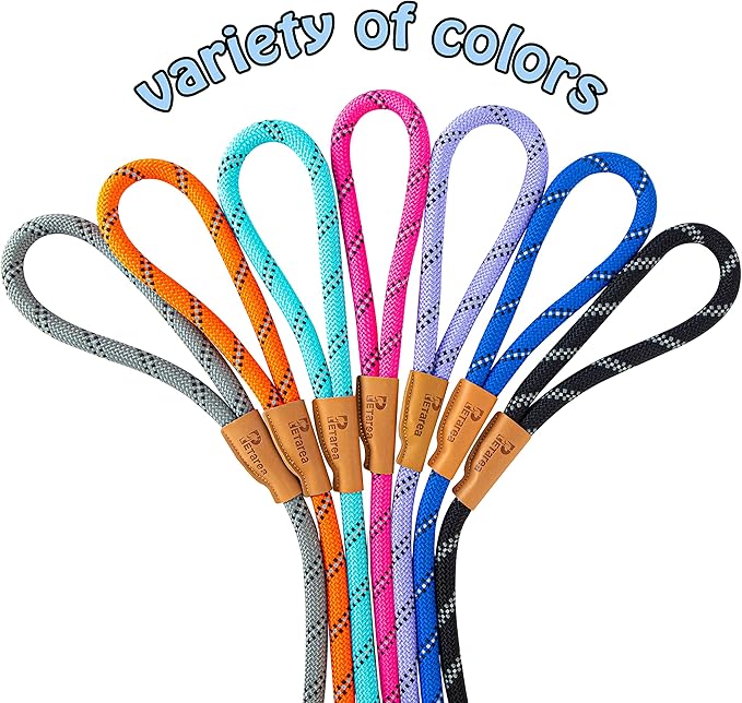 5 FT Slip Lead Dog Leash, Heavy Duty Rope Leash for Small Medium Large Dogs, No Pull Training Lead with Reflective Thread, Strong Comfortable Loop Leash (Pink Stripe, Medium(3/8"))