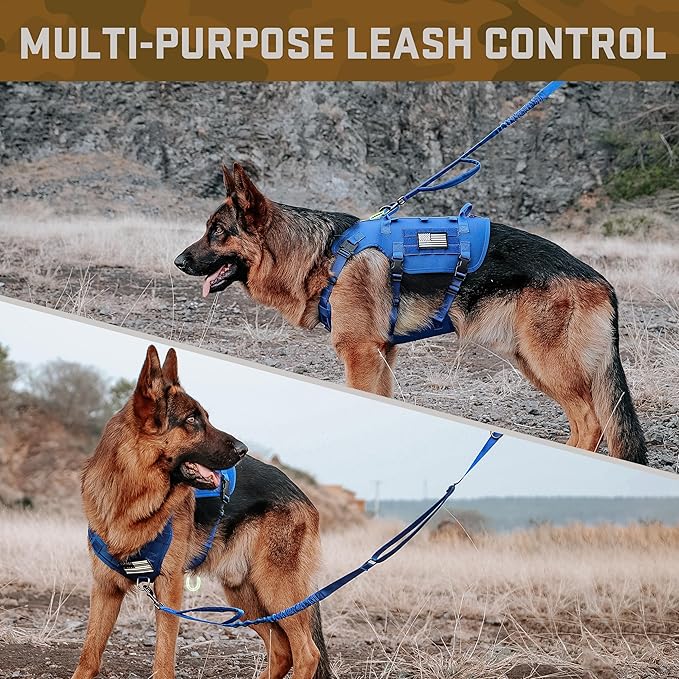 Forestpaw Dog Harness for Large Dogs,Tactical Dog Harness with Handle,No Pull Military Service Dog Vest with Pockets Adjustable for Walking Training,Blue,Chest 21.5-45"