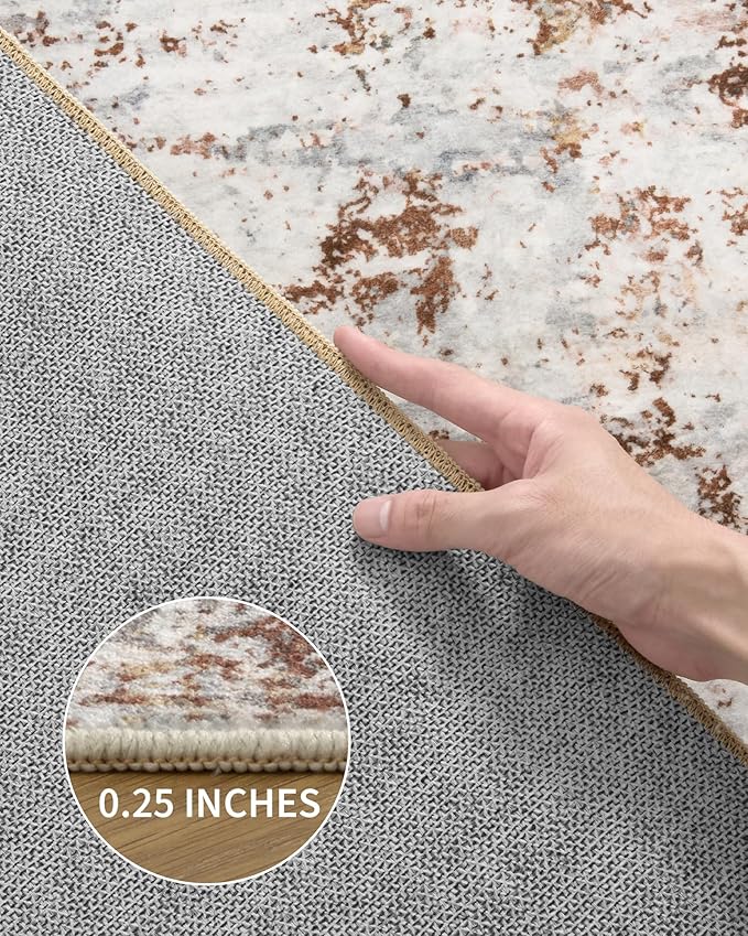Art&Tuft Washable Rugs 5x7 - Stain Resistant Anti-Slip Backing Abstract 5x7 Area Rugs for Living Room, Foldable Machine Washable Area Rug(5'x7', Rust)