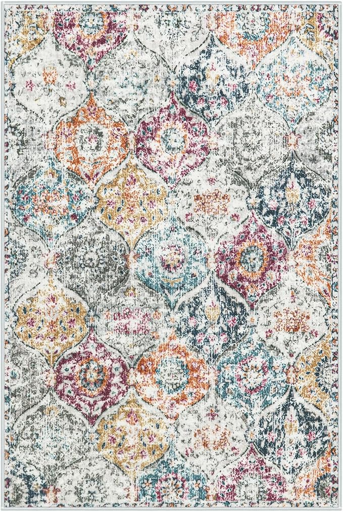 Lahome Moroccan Trellis Entryway Rug, 2x3 Kitchen Rugs Non Slip Washable, Non-Slip Indoor Door Mat Ultra-Thin, Small Throw Carpet for Bathroom Bedroom Entry, Aqua/Multi