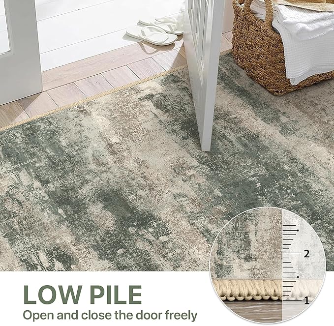 Area Rugs 10x14 for Living Room Bedroom, Modern Abstract Machine Washable Rug, Large Soft Low Pile Floor Cover with Non Slip Backing for Dining Room, Grey/Dark Green