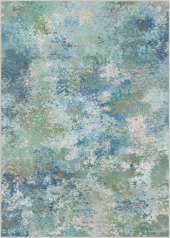 Area Rugs 10x14 for Living Room Bedroom, Modern Abstract Machine Washable Rug, Large Soft Low Pile Floor Carpet with Non Slip Backing for Dining Room, Blue Green
