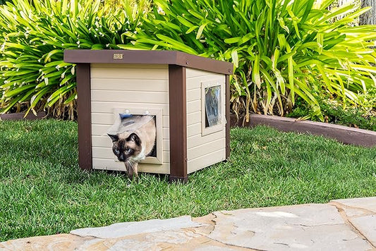 New Age Pet ECOFLEX Albany Outdoor Cat House, Weather‑Resistant, Dual Door Flaps, 21" W x 20" H
