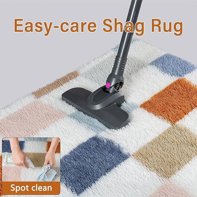 Checkered Rug 4x4 for Living Room, Modern Rainbow Shag Rug Super Soft Washable Indoor Fuzzy Carpet Non-Slip Fluffy Rugs for Bedroom Home Aesthetic Decor