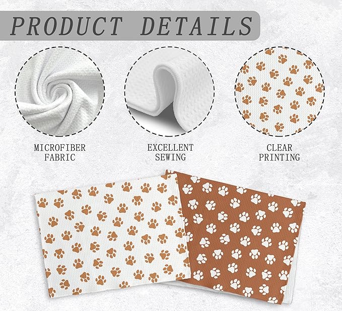 Orange Dish Towels and Hand Towels Set of 2, Cute Dog Paw Print Kitchen and Bath Towels, Dog Gifts, 16×24 Inch