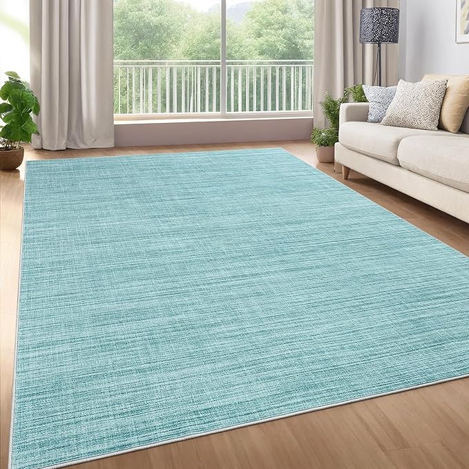 Modern Solid Color Area Rug 10x13 Large Living Room Area Rug Washable Abstract Bedroom Rugs Non Slip Boho Dining Room Throw Carpet Soft Stain Resistant Minimalist Rugs for Nursery Home Office, Blue