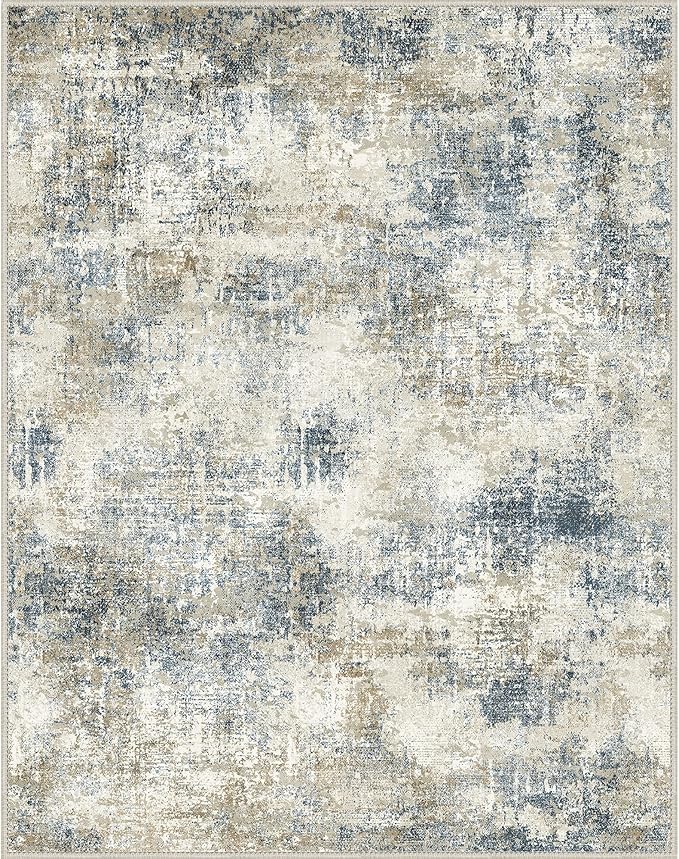 Area Rugs 9x12 for Living Room Bedroom, Modern Abstract Machine Washable Rug, Large Soft Low Pile Floor Carpet with Non Slip Backing for Dining Room, Blue Mist