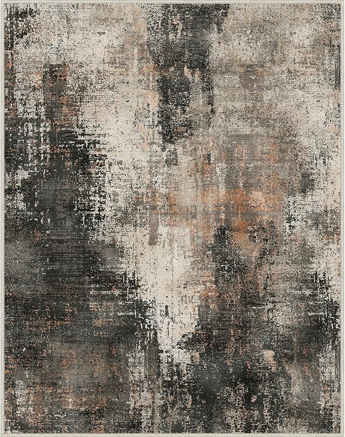 Area Rugs 8x10 for Living Room Bedroom, Modern Abstract Machine Washable Rug, Large Soft Low Pile Floor Carpet with Non Slip Backing for Dining Room, Brown