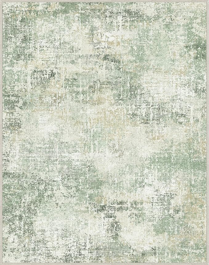 GENIMO Washable Area Rugs for Living Room, 8x10 Modern Non Slip Rugs, Low Pile Lightweight Soft Print Rug for Bedroom, Dining Room, Home Office, Ice Cream Green