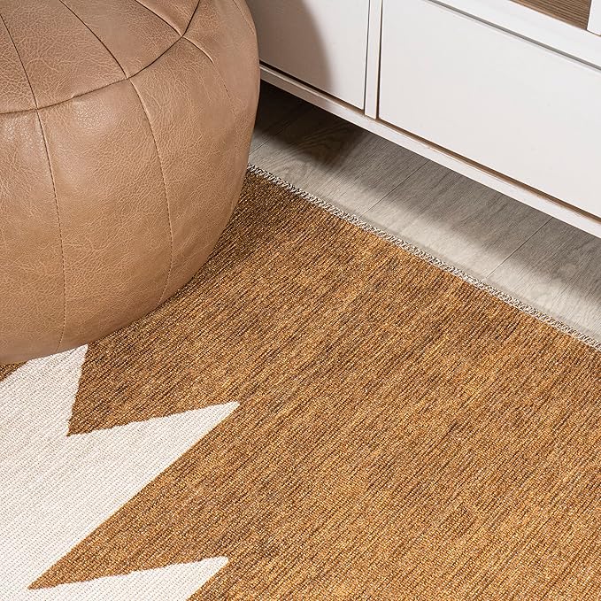 JONATHAN Y Machine Washable Indoor Area Rug 4X6 Terracotta/Cream, Chayton Minimalist Geometric for Living Room, Bedroom, Kitchen, Office, Easy-Cleaning, Pet-Friendly, Non-Shedding WSH110A-4