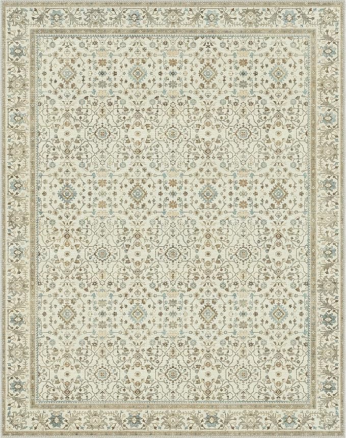 GENIMO Machine Washable 6x9 Area Rugs for Living Room, Non Slip Vintage Rugs, Low Pile Lightweight Chenille Print Rug for Bedroom, Dining Room, Home Office, Retro Yellow