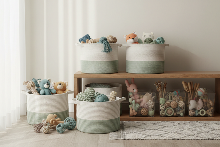 Pet toy storage baskets and organizers for a clean and organized home