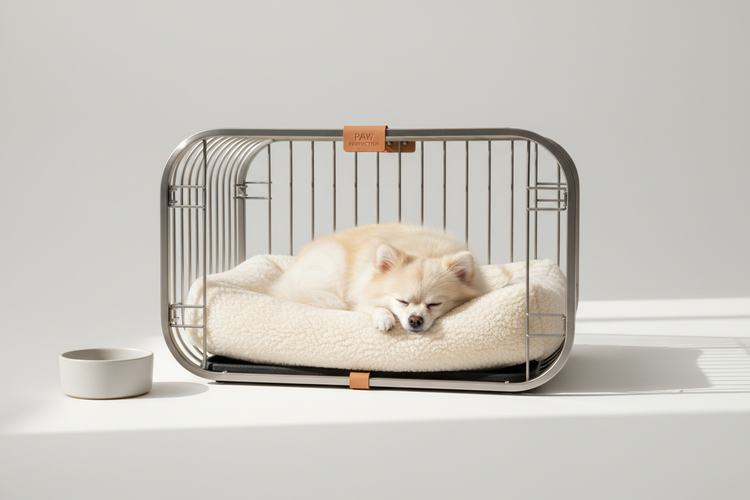 Soft crate pad inside a dog crate providing comfort and support for resting dogs