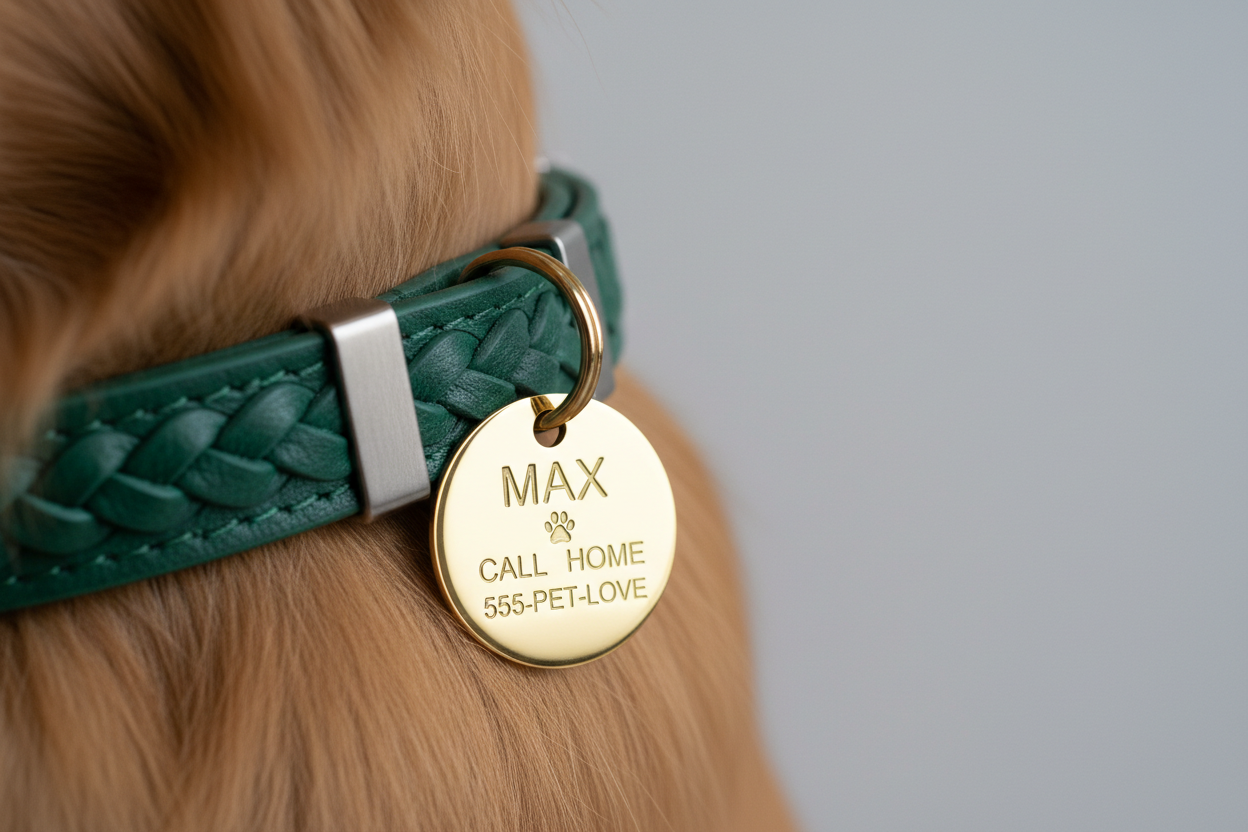 Dog wearing a collar with an ID tag for safety and identification
