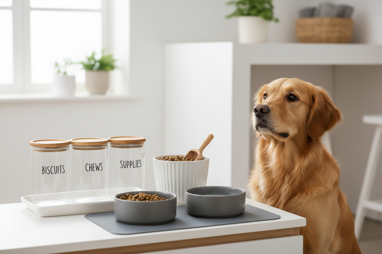 Pet treat jars and storage containers keeping food fresh and organized
