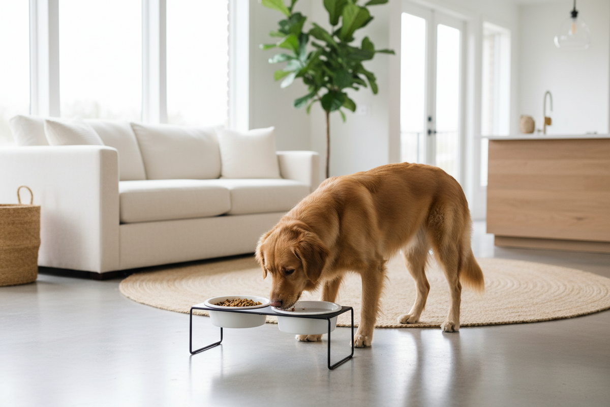 Complete pet feeding set with bowls and stand for organized and comfortable mealtime