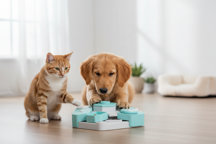 Interactive puzzle toys for dogs and cats designed for mental stimulation and play