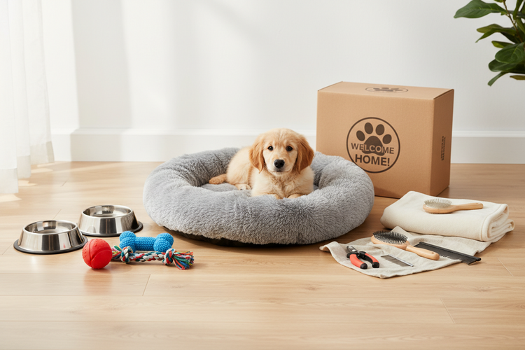 New pet welcome kit with essential items for puppies and kittens