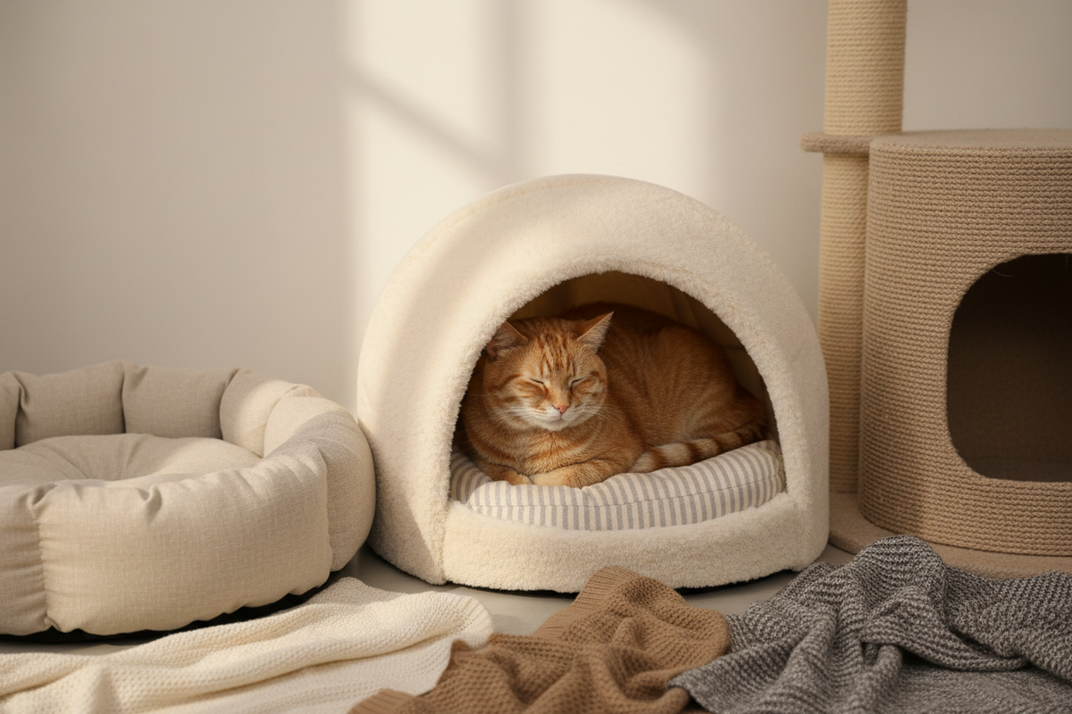 EN (영문) Soft cat beds and cozy cave-style hideouts for comfortable and secure rest