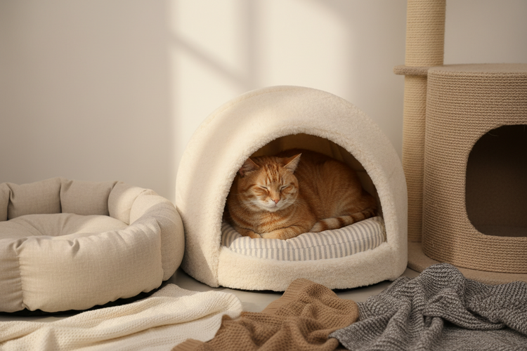 EN (영문) Soft cat beds and cozy cave-style hideouts for comfortable and secure rest