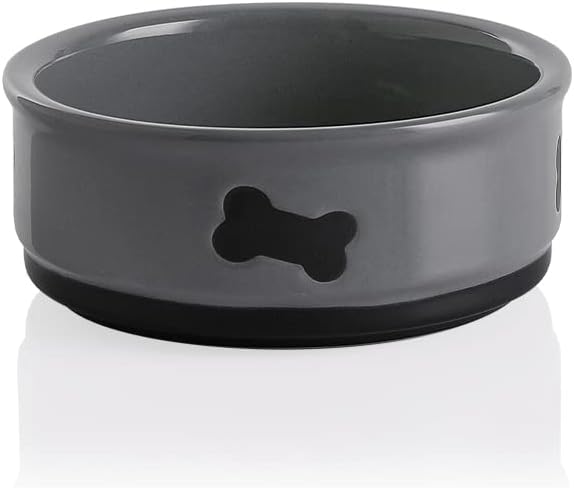 Sweejar Ceramic Dog Bowls with Bone Pattern, Dog Food Dish for Small Dogs, Porcelain Pet Bowl for Water 16 Fl Oz (Gray)