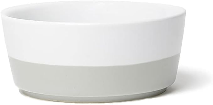 Waggo Dipper Ceramic Dog Bowl for Small and Large Breeds - Heavyweight and Durable Pet Food and Water Dish Crock, Dishwasher Safe, Modern (Light Grey, Medium)