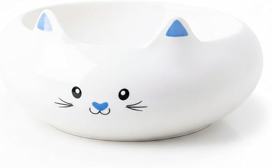 Cat Food Bowl, Ceramic Cat Bowls, Cute Kitten Water Bowl with 7.1oz Capacity, Slanted Kitten Feeding Dish 6.5 inch, Whisker Fatigue Friendly, Adorable and Multi-Use Home Decor