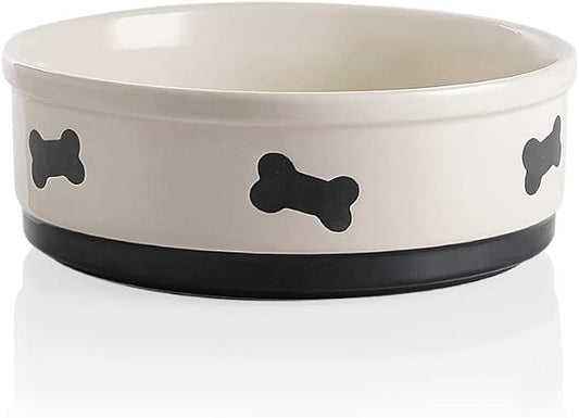 Sweejar Ceramic Dog Bowls with Bone Pattern, Dog Food Dish for Large Dogs, Porcelain Pet Bowl for Water 70 Fl Oz (Beige)