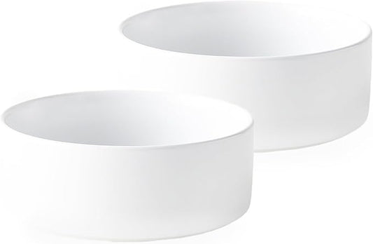 Ceramic Set of 2 Dog and Cat Bowls - Classic Food & Water Bowl for Kitty, Cats and Toy Breed Dogs, Weighted Dog Dishes, Food Grade Pet Bowl, Dishwasher & Microwave Safe (5.1'', 2*16OZ, White)