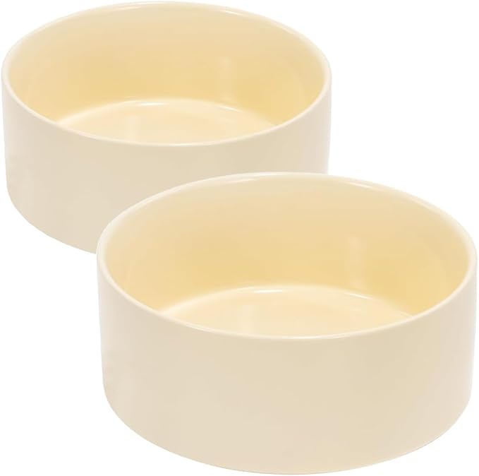 SPUNKYJUNKY 28.7OZ Ceramic Dog and Cat Bowl, Modern Cute Weighted Food Water Bowl for Replacement Beige (2 Pack)