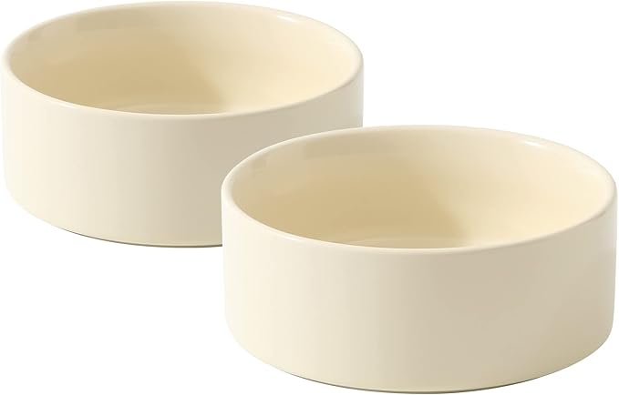 Ceramic Set of 2 Dog Bowls, Food and Water Bowls for Dogs, Puppy, 2pcs Pet Dishes(6inch, 2 x Beige Bowls)