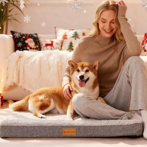 Patas Lague Orthopedic Jumbo Dog Bed for Large Sized Dog 56''X40'', Soft Waterproof Egg Crate Foam Large Pet Crate Beds Mat with Removable Washable Cover and Non-Slip Bottom, Ivory