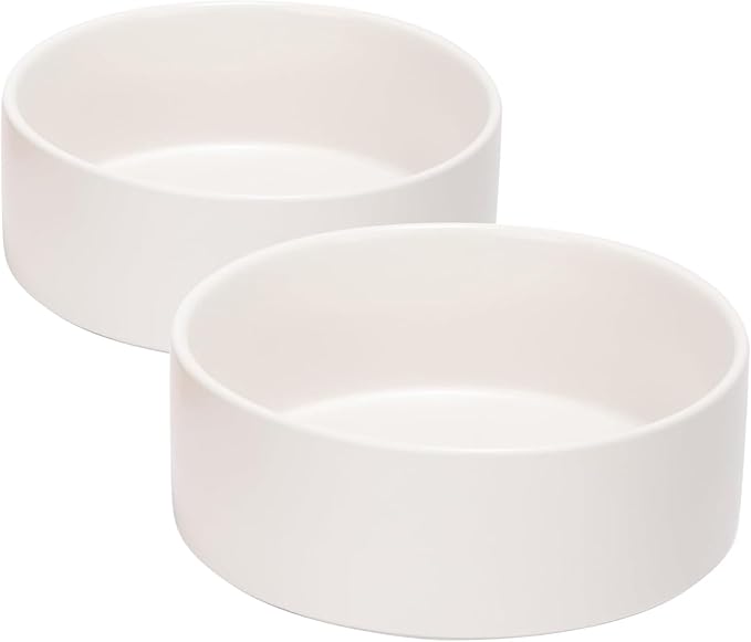 SPUNKYJUNKY 60OZ Ceramic Dog and Cat Bowl, Modern Cute Weighted Food Water Bowl for Replacement White (2 Pack)