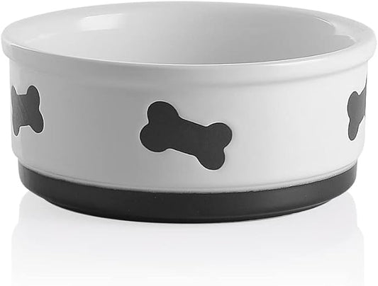 Sweejar Ceramic Dog Bowls with Bone Pattern, Dog Food Dish for Large Dogs, Porcelain Pet Bowl for Water 70 Fl Oz (White)