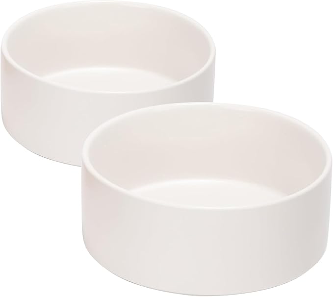 SPUNKYJUNKY 42OZ Ceramic Dog and Cat Bowl, Modern Cute Weighted Food Water Bowl for Replacement White (2 Pack)