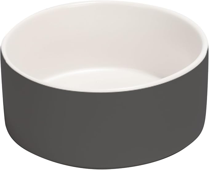 SPUNKYJUNKY 28.7OZ Ceramic Dog and Cat Bowl, Modern Cute Weighted Food Water Bowl for Replacement White-Grey (2 Pack)