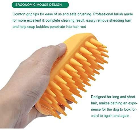 Dog Cat Pet Grooming Brush - Silicone Massage Brush for Deshedding and Bathing, Anti-Slip Rubber Shampoo Brush for Long & Short Hair Dogs and Cats (Orange)