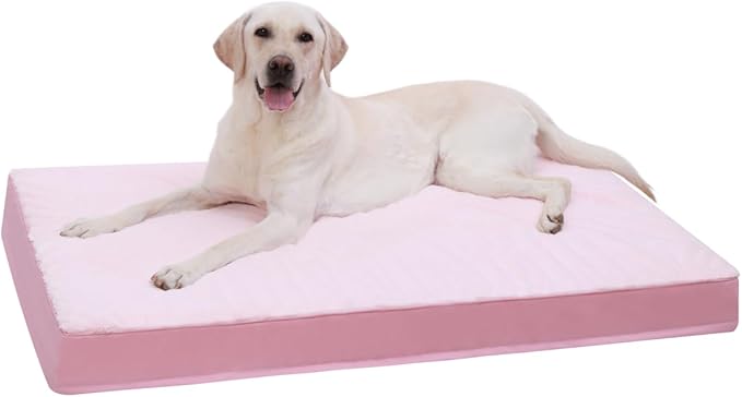 KSIIA Orthopedic Dog Bed - Waterproof & Washable with Removable Cover, Deluxe Plush Egg Crate Foam Design for Large Dogs, 41x27 Inch Pink Dog Crate Bed