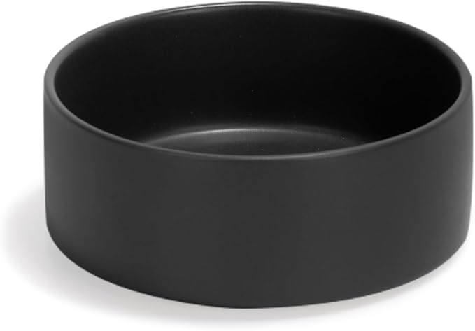 SPUNKYJUNKY 13.5OZ Ceramic Dog and Cat Bowl, Modern Cute Weighted Food Water Bowl for Replacement Black (2 Pack)