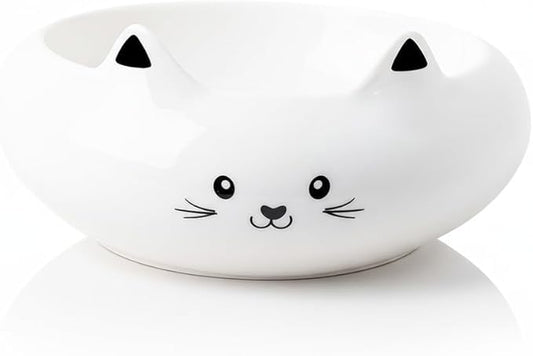 Cat Bowls, Cat Food Bowl with Ears, Ceramic Cute Kitten Water Bowl 7.1oz, Slanted Kitten Feeding Dish 6.5 inch, Whisker Fatigue Friendly, Adorable and Multi-Use Gift for Girls