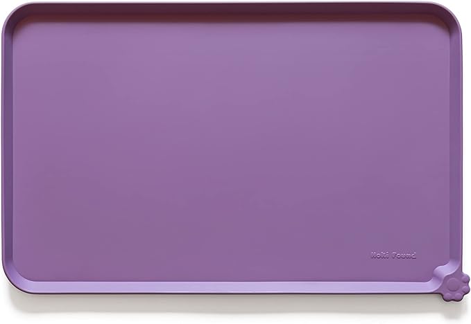 Hoki Found L Silicone Pet Food Mats Tray with Higher Lips- Non Slip Dog Cat Bowl Mats Placemat - Pet Feeding Mat - Waterproof Dog Cat Food Mats -Pet Water Mats for Carpet -Amethyst