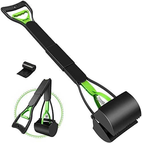 UPSKY 32'' Pooper Scooper for Large Small Dogs, Long Handle Dog Poop Scooper with Waste Bags, Portable Dog Poop Pick Up Tool, Folding Poop Scoop for Yard, Grass, Dirt, Gravel Green