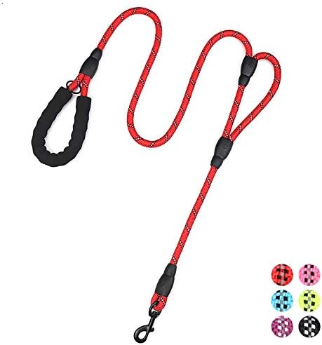 Plutue Pet Rope Dog Leash 6ft Long,Traffic Padded Two Handle,Heavy Duty,Reflective Double Handles Lead for Control Safety Training,Leashes for Large Dogs or Medium Dogs,Dual Handles Leads(Red)