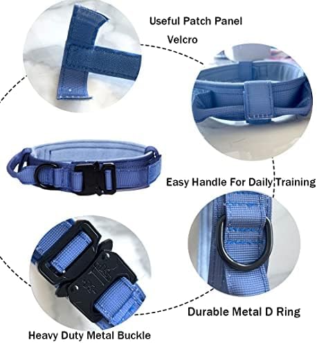 Xqpetlihai Tactical Dog Collar and Leash Set Adjustable Military Nylon Dog Collar with Control Handle and Heavy Duty Metal Buckle for Large Dogs （Dark Blue XXL