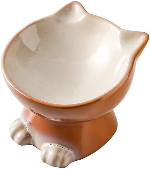 Nihow Elevated Cat/Dog Bowls: 6.25 Inch Ceramic Raised Cat Food & Water Bowl Set for Protecting Pet's Spine - Feeding & Watering Supplies for Cat/Small Size Dog - Elegant Brown (6.8 OZ /1 PC)
