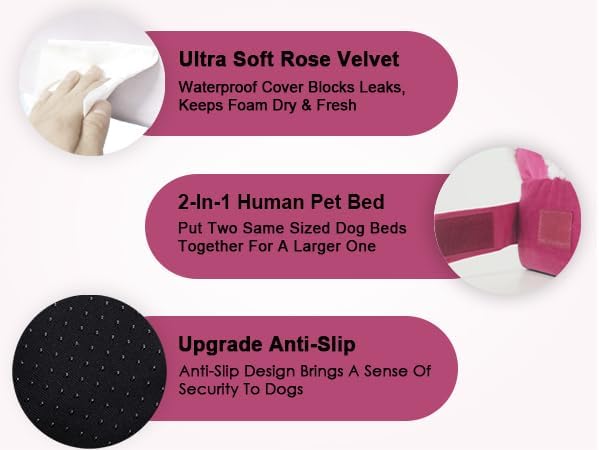 Medium-Sized Orthopedic Dog Bed - Washable Rose Velvet Cover, Waterproof Lining, Memory Foam Dog Couch, Non-Slip Base, Sofa Dog Bed for Corgis, Pomeranians, French Bulldogs (Rose Pink, L)