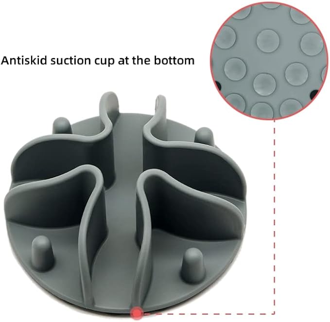Silicone Slow Feeder for Dog Cat Puppy Pet with Strong Suction Cups for Dog Bowls (Medium, Gray)